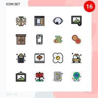 satz von 16 kommerziellen flachen farbgefüllten linienpaket für schubladensuchseite fotovision bearbeitbare kreative vektordesignelemente vektor