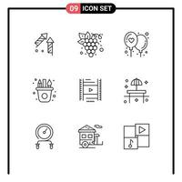 Stock Vector Icon Pack mit 9 Zeilenzeichen und Symbolen für Filam Vedio Zuneigung Handwerkskunst editierbare Vektordesign-Elemente