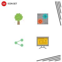 Aktienvektor-Icon-Pack mit 4 Zeilenzeichen und Symbolen für Baum, der Naturkapitalgewinn macht, editierbare Vektordesign-Elemente vektor