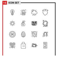 Aktienvektor-Icon-Pack mit 16 Linienzeichen und Symbolen für bearbeitbare Vektordesign-Elemente mit Landschaftsbärenwolkenmovember-Schnurrbart vektor