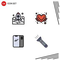 4 Benutzeroberfläche Filledline Flat Color Pack moderner Zeichen und Symbole der Startliebe Startup Love Angel Smartphone editierbare Vektordesign-Elemente vektor