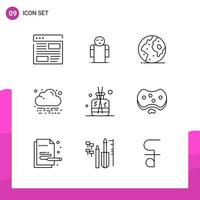 Outline Icon Set Packung mit 9 Zeilensymbolen isoliert auf weißem Hintergrund für reaktionsfähiges Website-Design, Druck- und mobile Anwendungen vektor