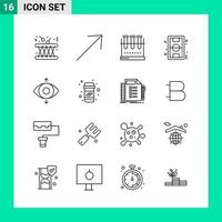Packung mit 16 Symbolen für Linienstile Umrisssymbole für den Druck kreative Zeichen isoliert auf weißem Hintergrund 16 Symbolsatz vektor