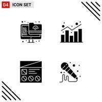 Pixel perfektes Set aus 4 soliden Symbolen Glyphen-Icon-Set für die Gestaltung von Websites und die Schnittstelle für mobile Anwendungen vektor
