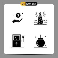 4 schwarze Icon-Pack-Glyphen-Symbole Zeichen für ansprechende Designs auf weißem Hintergrund 4 Icons gesetzt vektor