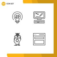 Aktienvektor-Icon-Pack mit 4 Zeilenzeichen und Symbolen für Datenhirnbirnen, die den Kopf editierbare Vektordesign-Elemente markieren vektor