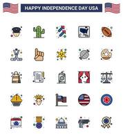 Stock Vektor Icon Pack von American Day 25 flach gefüllte Linienzeichen und Symbole für Sportball Feuer Weltflagge editierbare Usa Day Vektor Design Elemente