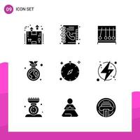 Glyphen-Icon-Set-Paket mit 9 soliden Icons isoliert auf weißem Hintergrund für reaktionsschnelles Website-Design, Druck und mobile Anwendungen vektor