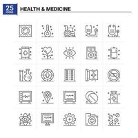 25 gesetzter Vektorhintergrund der Gesundheitsmedizinikone vektor