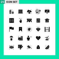 25 solides Glyphenkonzept für mobile Websites und Apps Werbetools Backup-Stethoskop Arzt editierbare Vektordesign-Elemente vektor
