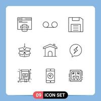 Stock Vector Icon Pack mit 9 Zeilen Zeichen und Symbolen für Bauausbildungsgeräte Shepping Box editierbare Vektordesign-Elemente