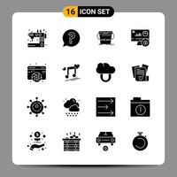 16 schwarze Icon-Pack-Glyphen-Symbole Zeichen für ansprechende Designs auf weißem Hintergrund 16 Icons gesetzt vektor