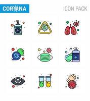 Coronavirus 9 gefülltes flaches Farbsymbol zum Thema Corona-Epidemie enthält Symbole wie Masken-RX-Virus-Nachrichtenblase Virus-Coronavirus 2019nov-Krankheitsvektor-Designelemente vektor