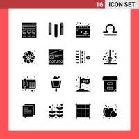 16 Icon-Pack-Glyphensymbole im soliden Stil auf weißem Hintergrund, einfache Zeichen für die allgemeine Gestaltung vektor