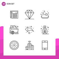 Outline Icon Set Packung mit 9 Zeilensymbolen isoliert auf weißem Hintergrund für reaktionsfähiges Website-Design, Druck- und mobile Anwendungen vektor