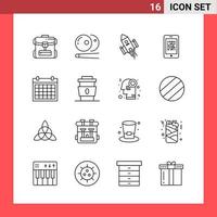 16 Icon Pack Line Style Umrisssymbole auf weißem Hintergrund einfache Zeichen für die allgemeine Gestaltung vektor