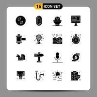 Stock Vector Icon Pack mit 16 Linienzeichen und Symbolen für Lichtschutz-Reisrollenfilm editierbare Vektordesign-Elemente