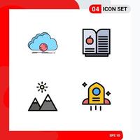 Stock Vector Icon Pack mit 4 Zeilen Zeichen und Symbolen für Cloud Natur Daten Wissenschaft Astronomie editierbare Vektordesign-Elemente