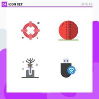 flaches Icon-Paket mit 4 universellen Symbolen für Versicherungsöl-Cricket-Ball-Solid-Ball-Computer editierbare Vektordesign-Elemente vektor