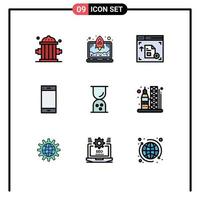 Gruppe von 9 gefüllten flachen Farben Zeichen und Symbolen für Umriss Business Web Smartphone Telefon editierbare Vektordesign-Elemente vektor