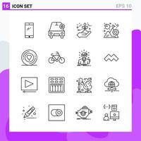 Satz von 16 Symbolen im Linienstil kreative Gliederungssymbole für Website-Design und mobile Apps einfaches Liniensymbolzeichen isoliert auf weißem Hintergrund 16 Symbole vektor