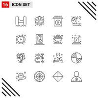 16 tematiska vektor konturer och redigerbar symboler av pengar bank CD paraply skydd redigerbar vektor design element