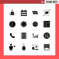 16 Icon-Pack-Glyphensymbole im soliden Stil auf weißem Hintergrund, einfache Zeichen für die allgemeine Gestaltung vektor