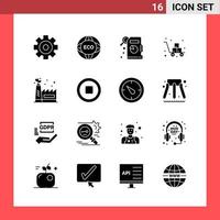 16 Icon-Pack-Glyphensymbole im soliden Stil auf weißem Hintergrund, einfache Zeichen für die allgemeine Gestaltung vektor