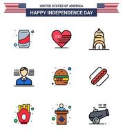 Stock Vector Icon Pack von American Day 9 Zeilenzeichen und Symbolen für Mahlzeit schnell Chrysler Burger American Editable Usa Day Vector Design Elements