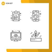 Stock Vector Icon Pack mit 4 Zeilen Zeichen und Symbolen für Team Atom List Mobile Monitor editierbare Vektordesign-Elemente