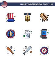 Usa Happy Independence Day Piktogrammsatz aus 9 einfachen, flach gefüllten Linien von Cola Eagle Icecream Feier Amerikanische editierbare Usa-Tag-Vektordesign-Elemente vektor