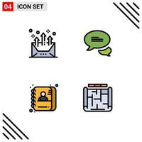 Stock Vector Icon Pack mit 4 Zeilenzeichen und Symbolen für Adresse Mitarbeiter E-Mail-Messaging-ID editierbare Vektordesign-Elemente