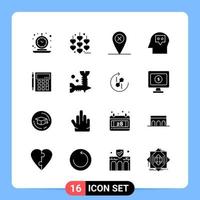 16 fast svart ikon packa glyf symboler för mobil appar isolerat på vit bakgrund 16 ikoner uppsättning vektor