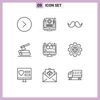 Stock Vector Icon Pack mit 9 Zeilenzeichen und Symbolen für Computerholz-Hipster-Holzaxt editierbare Vektordesign-Elemente