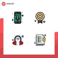 4 universell fylld linje platt färger uppsättning för webb och mobil tillämpningar mobil app trådlös headsetet telefon inspelare kvalitet Urklipp redigerbar vektor design element