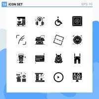 Satz von 16 kommerziellen soliden Glyphen-Packs für bearbeitbare Vektordesign-Elemente für Vogelzwitscher-Rollstuhl-Produktboxen vektor