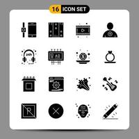 16 schwarze Icon-Pack-Glyphen-Symbole Zeichen für ansprechende Designs auf weißem Hintergrund 16 Icons gesetzt vektor