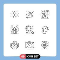 Stock Vector Icon Pack mit 9 Zeilenzeichen und Symbolen für Schnittstellenpartner Bad Kooperationspartner Zusammenarbeit editierbare Vektordesign-Elemente