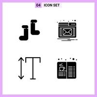 4 Symbole in soliden Glyphensymbolen auf weißem Hintergrund kreative Vektorzeichen für Web-Mobile und Druck vektor