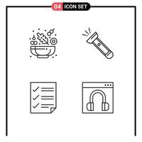 Stock Vector Icon Pack mit 4 Zeilen Zeichen und Symbolen für Gurkendaten Fackel Camping Seite editierbare Vektordesign-Elemente
