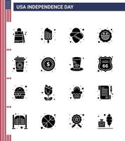 16 solide Glyphenzeichen für Usa-Unabhängigkeitstag-Trinkflasche Usa-Flaggensicherheit editierbare Usa-Tag-Vektor-Designelemente vektor