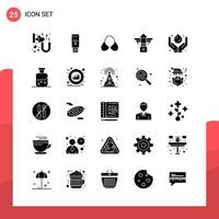 Packung mit 25 universellen Glyphensymbolen für Printmedien auf weißem Hintergrund vektor