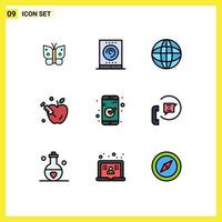 9 thematische Vektor-Filledline-Flachfarben und editierbare Symbole der UI-Check-World-App-Schwerkraft editierbare Vektordesign-Elemente vektor