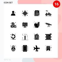 Aktienvektor-Icon-Pack mit 16 Zeilenzeichen und Symbolen für den Schulbildungsdokument-Alphabet-Versand editierbare Vektordesign-Elemente vektor