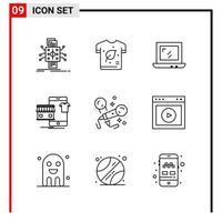 9 allgemeine Symbole für Website-Design Print und mobile Apps 9 Umrisssymbole Zeichen isoliert auf weißem Hintergrund 9 Icon Pack vektor
