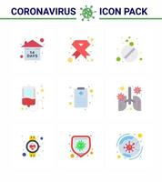 9 flache Farbsätze von Corona-Virus-Epidemie-Symbolen wie Gesundheitsdiagramm-Transfusionsband-Bluttabletten Virus-Coronavirus 2019nov-Krankheitsvektor-Designelemente vektor