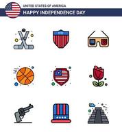 packa av 9 USA oberoende dag firande platt fylld rader tecken och 4:e juli symboler sådan som skydd sporter USA boll USA redigerbar USA dag vektor design element