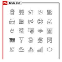 Mobile Interface Line Set aus 25 Piktogrammen von Design-Blog-Atom-Teamwork-Teilen editierbarer Vektordesign-Elemente vektor