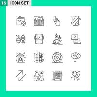 Mobile Interface Gliederungssatz von 16 Piktogrammen von Maracas elektronische Gesten Telefon Handy editierbare Vektordesign-Elemente vektor