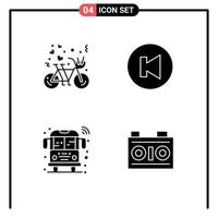 4 thematische Vektor-Solid-Glyphen und bearbeitbare Symbole für bearbeitbare Vektordesign-Elemente für den Multimedia-Transport des öffentlichen Herzens des Fahrrads vektor